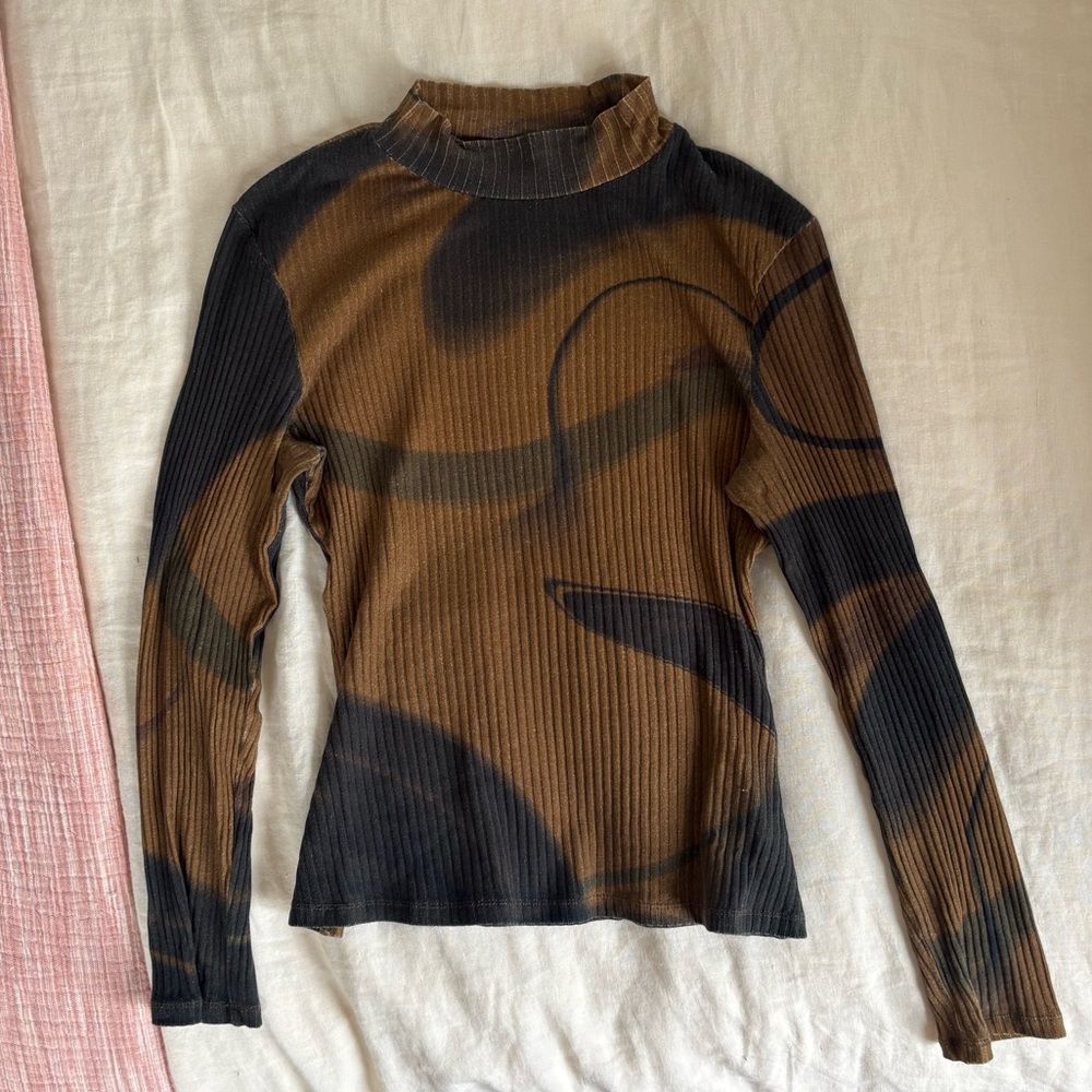 Paloma Wool Brown & Black Ribbed Mock Neck Long-Sleeve Top